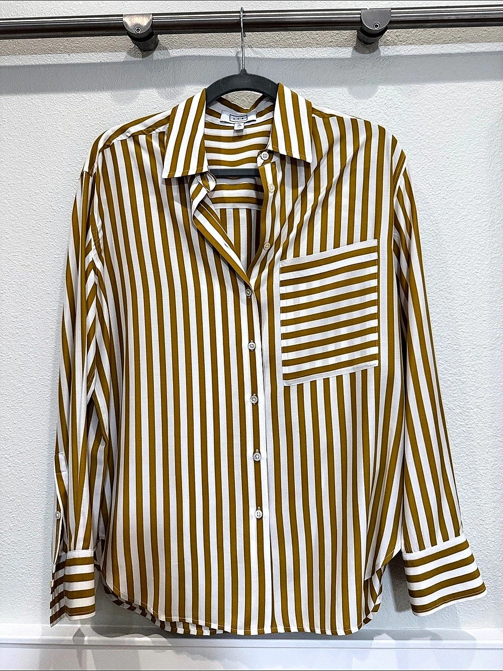 AYR The Deep End Striped Viscose Silk Shirt Brown & White Medium